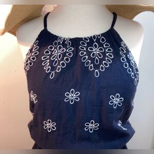 Old Navy Blue Maxi Dress with Daisy Embroidered Flower Accents